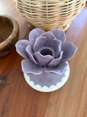 Anthropologie Ceramic Flower Candle Holder - Lavender